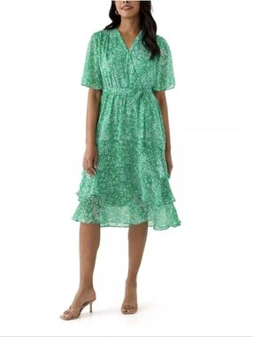 Green Floral Wrap Dress